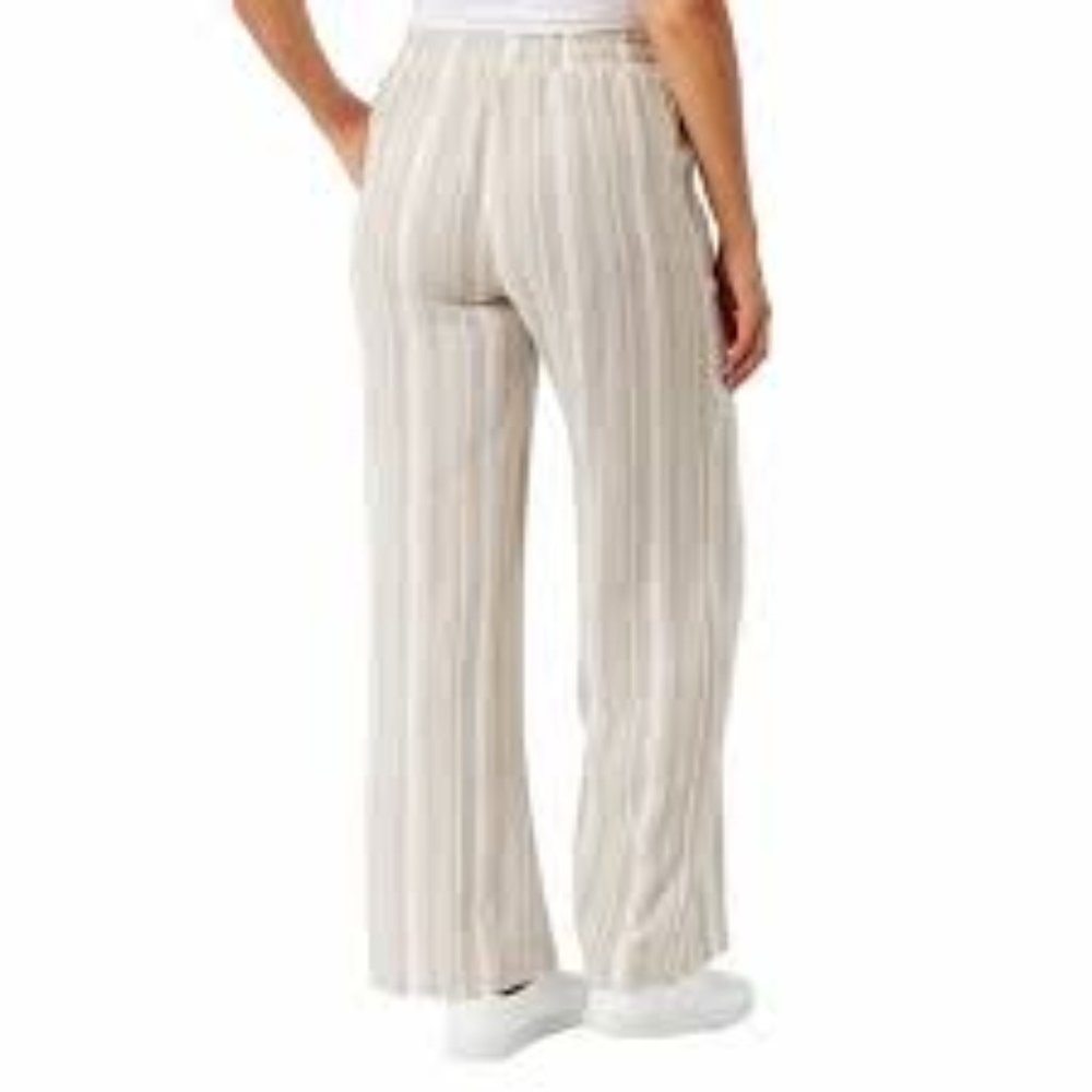 Briggs Linen Blend Pant Women's Size L Tan Striped Boho Beachy Cottagecore New - Picture 11 of 12